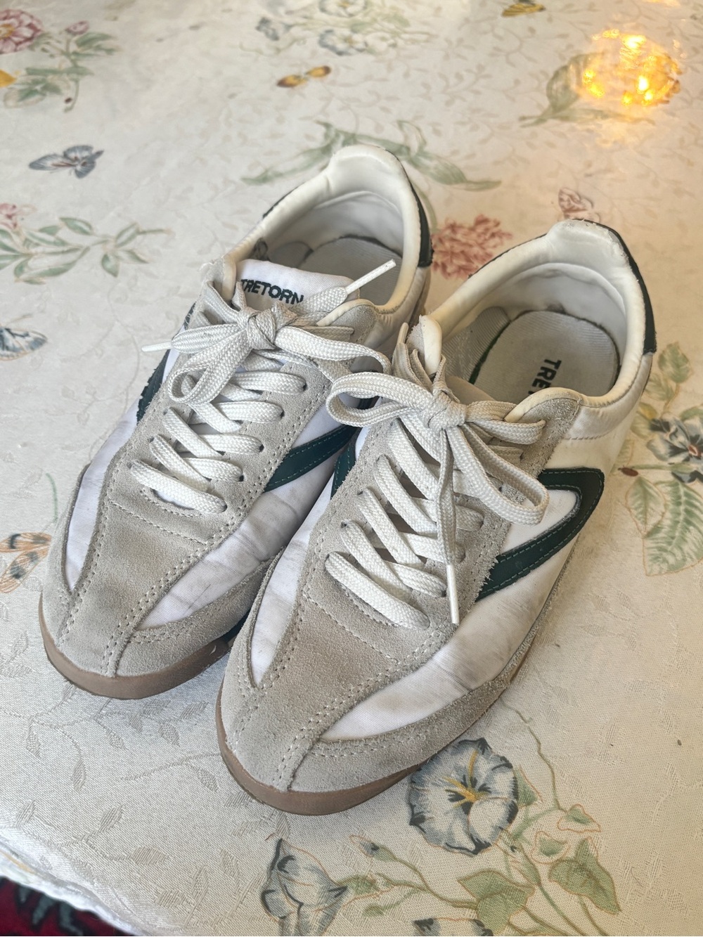 Tretorn White and Dark Green Low-Top Sneakers